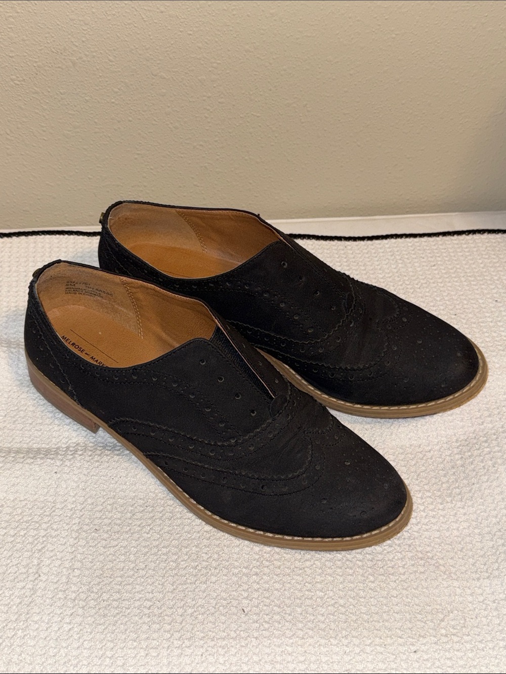 Melrose and Market Black Suede Brogue Slip-On Loafers